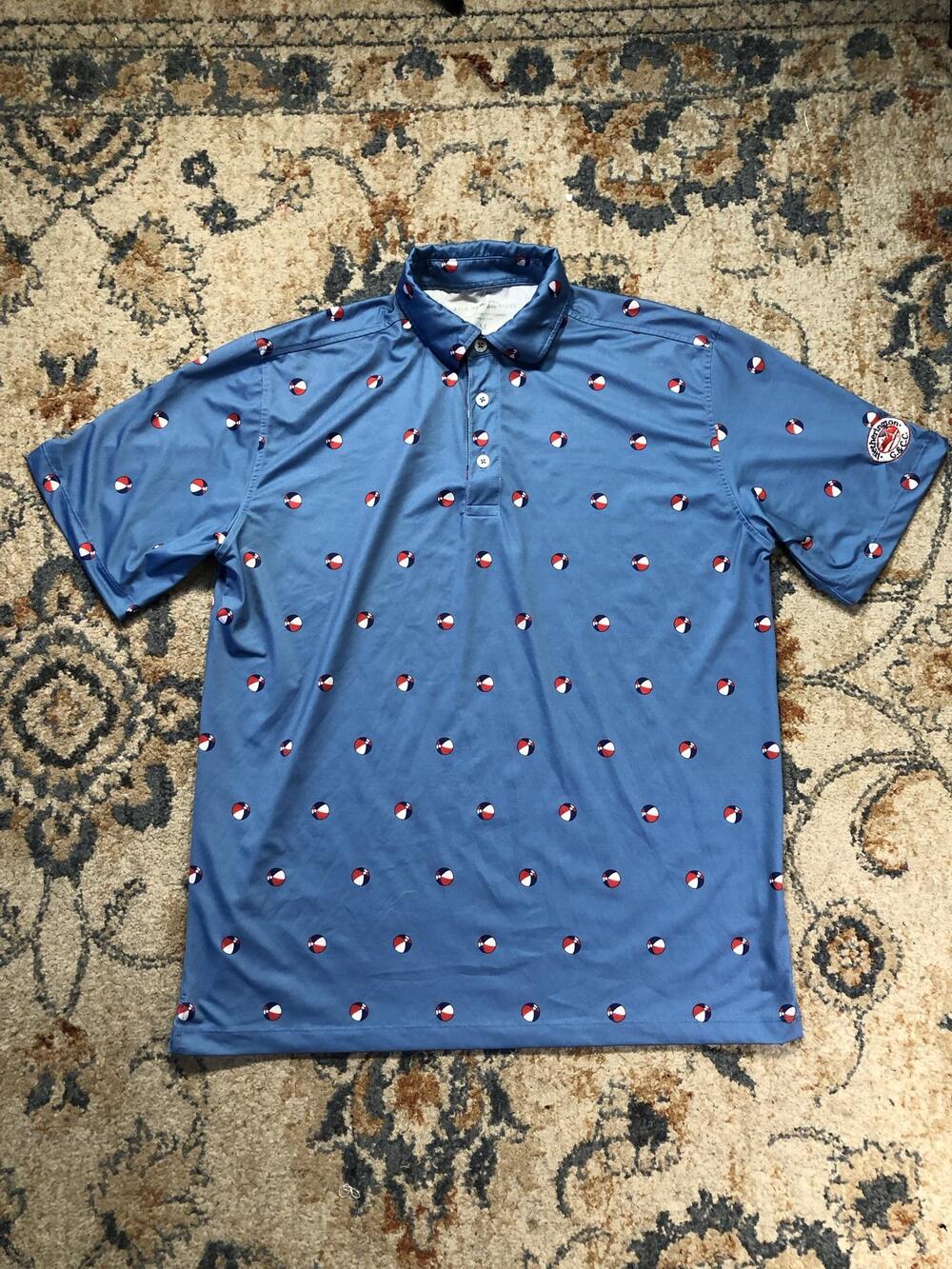 Bald Head Blues Polo Shirt Mens M Blue Beach Ball Golf Performance Short Sleeve